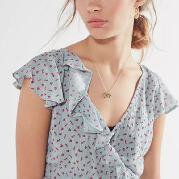 Urban Outfitters Kimichi Blue Pins And Needles Ruffle Wrap Mini Dress si… - Picture 4 of 10